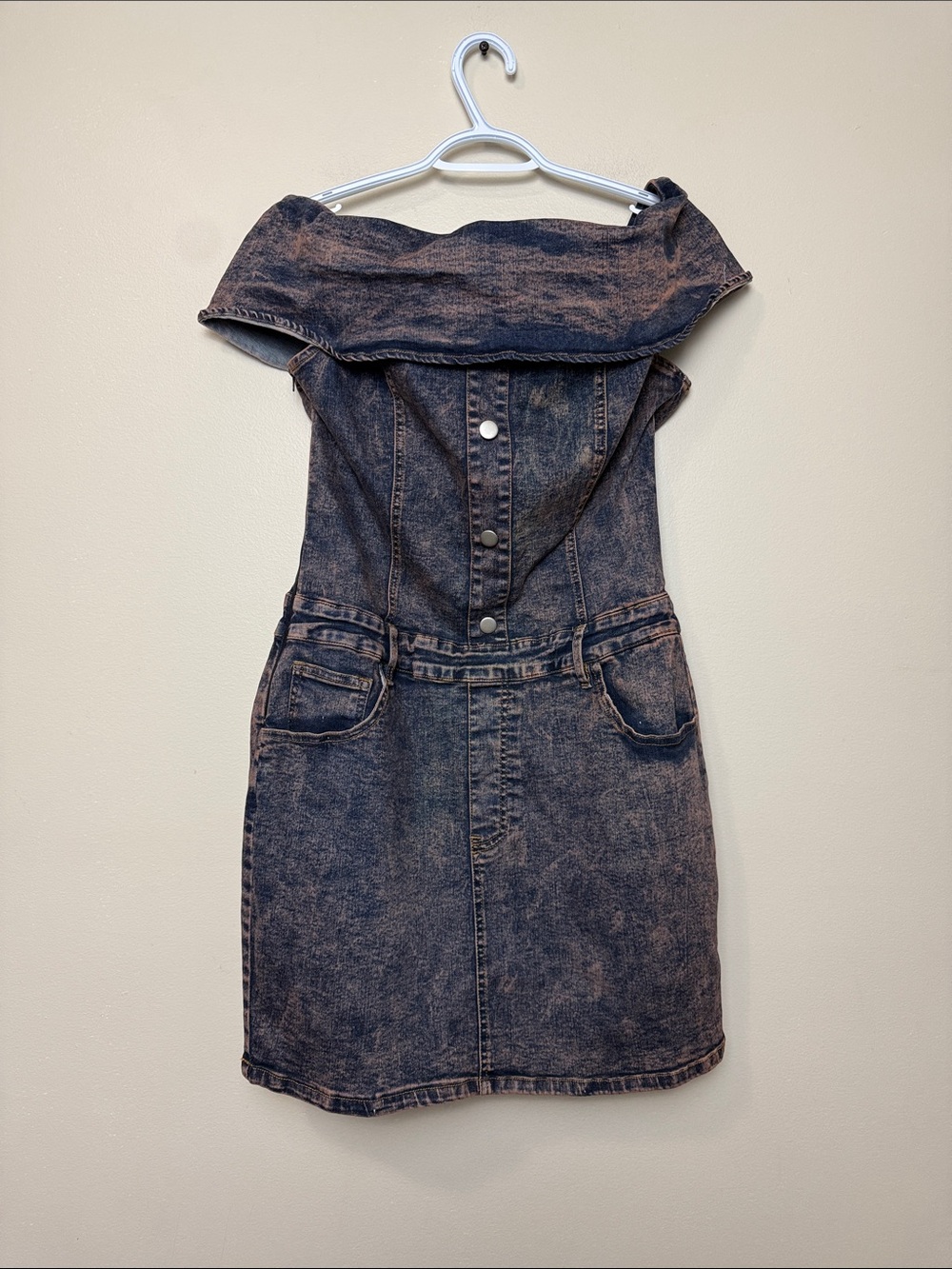 Fashion Nova Jessie Off Shoulder Denim Mini Dress Acid-Wash size XL